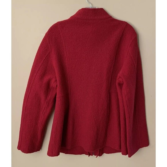 Hilary Radley 100% Wool Jacket Coat Size Large Red Pockets Mock Neck Zip Up A10 - Picture 2 of 7